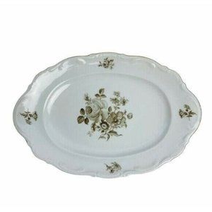 Bavaria Germany Mitterteich Serving Platter Grey Rose Dish Vintage Plate 14.75"